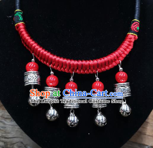 Chinese Traditional Jewelry Accessories Yunnan Minority Sliver Bells Tassel Necklace for Women