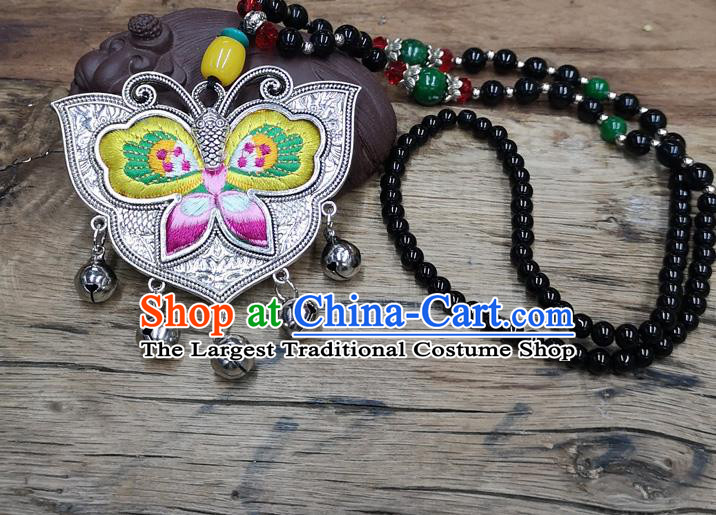 Chinese Traditional Jewelry Accessories Yunnan Miao Minority Embroidered Yellow Butterfly Necklace for Women