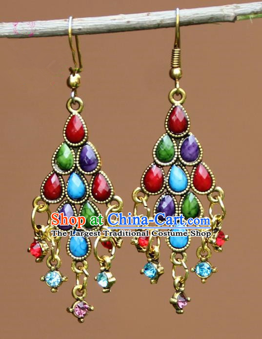 Chinese Traditional Colorful Crystal Earrings Yunnan National Minority Ear Accessories for Women