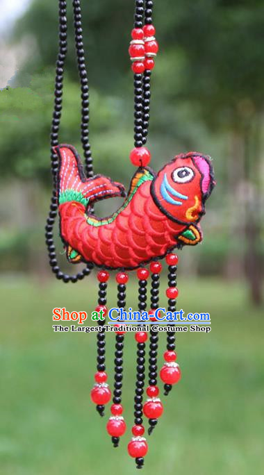 Chinese Traditional Jewelry Accessories Yunnan Minority Embroidered Red Fish Necklace for Women