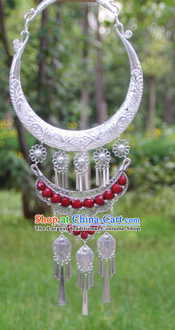 Chinese Traditional Ethnic Accessories Yunnan Miao Minority Exaggerated Red Necklace for Women