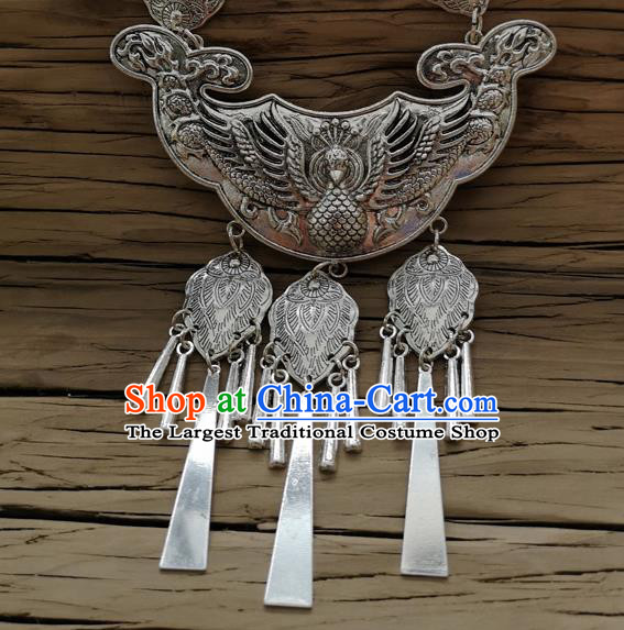 Chinese Traditional Minority Carving Peacock Longevity Lock Necklace Ethnic Folk Dance Accessories for Women