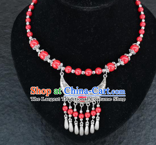 Chinese Traditional Minority Red Beads Necklace Ethnic Folk Dance Accessories for Women