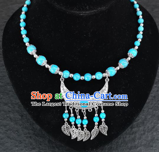 Chinese Traditional Minority Blue Beads Necklace Ethnic Folk Dance Accessories for Women