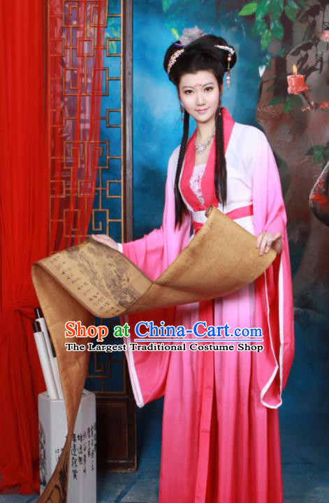 Chinese Ancient Palace Princess Pink Hanfu Dress Tang Dynasty Nobility Lady Historical Costumes for Women