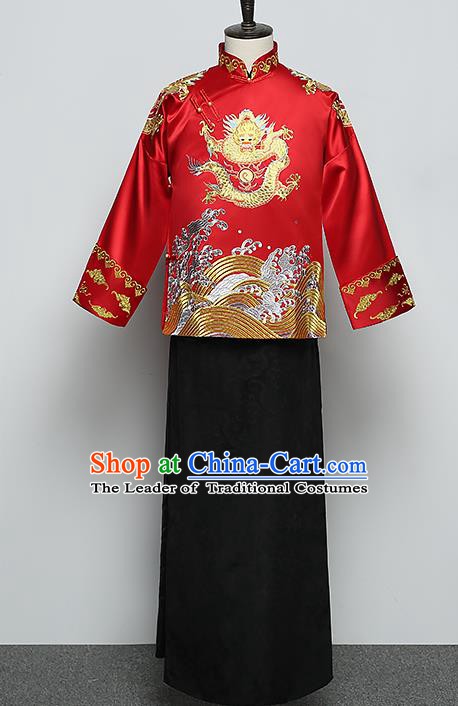 Ancient Chinese Style Wedding Dress Ancient Groom Toast Clothing Embroidered Mandarin Jacket for Men