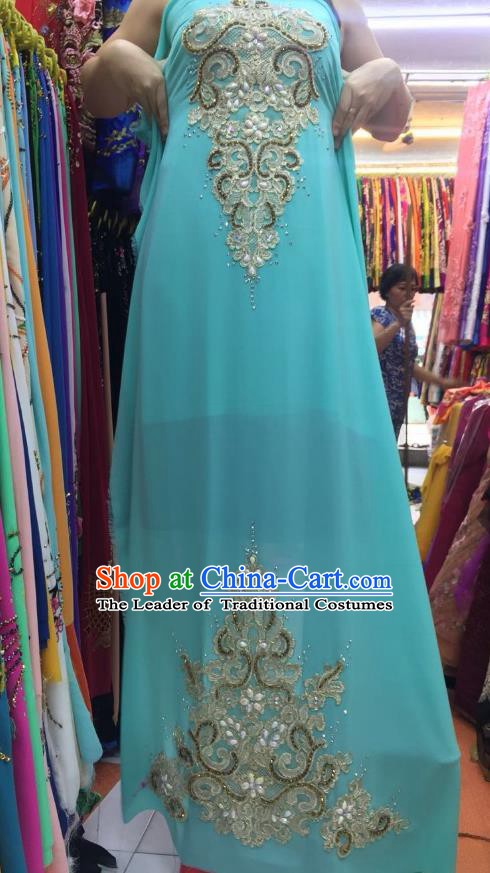 Asian Vietnam Costume Vietnamese Trational Dress Light Blue Embroidered Ao Dai Cheongsam Clothing for Women