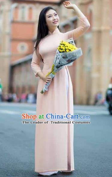 Asian Vietnam National Costume Vietnamese Bride Trational Dress Pink Ao Dai Cheongsam for Women