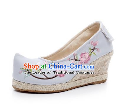 Asian Chinese Wedding Shoes Princess Blue Shoes, Traditional China Handmade Hanfu Embroidered Shoes