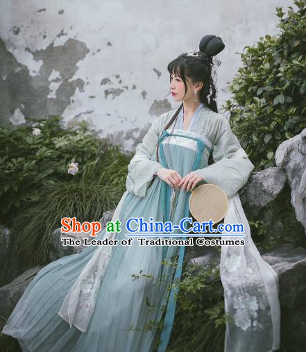 Ancient Traditional China Tang Dynasty Palace Princess Embroidered Costumes Slip Skirt Complete Set for Women