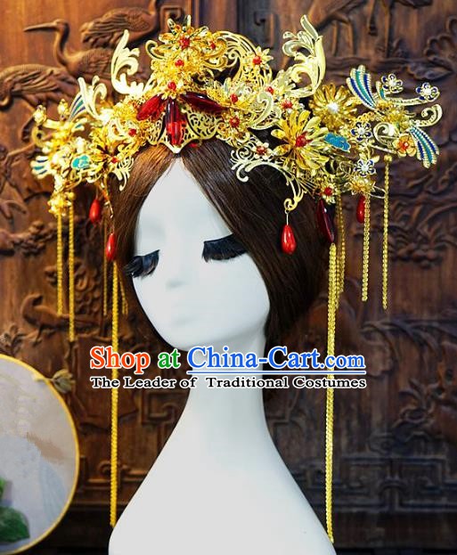 Chinese Handmade Classical Queen Phoenix Coronet Hairpins Tassel Hair Accessories Ancient Bride Headwear for Women