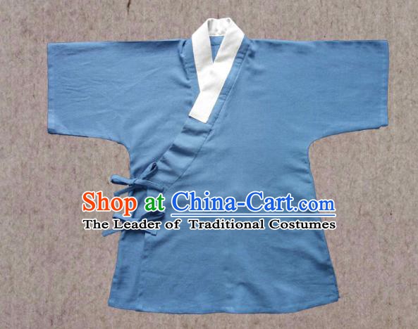 Ancient China Ming Dynasty Swordsman Costumes Hanfu Light Blue Shirts for Men