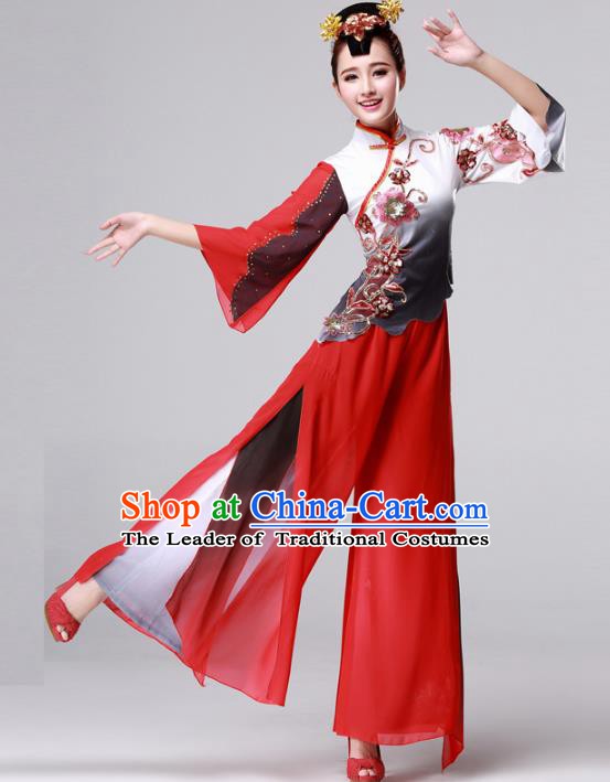 Traditional Chinese Yangge Fan Dancing Costume, Folk Dance Yangko Drum Dance Red Clothing for Women