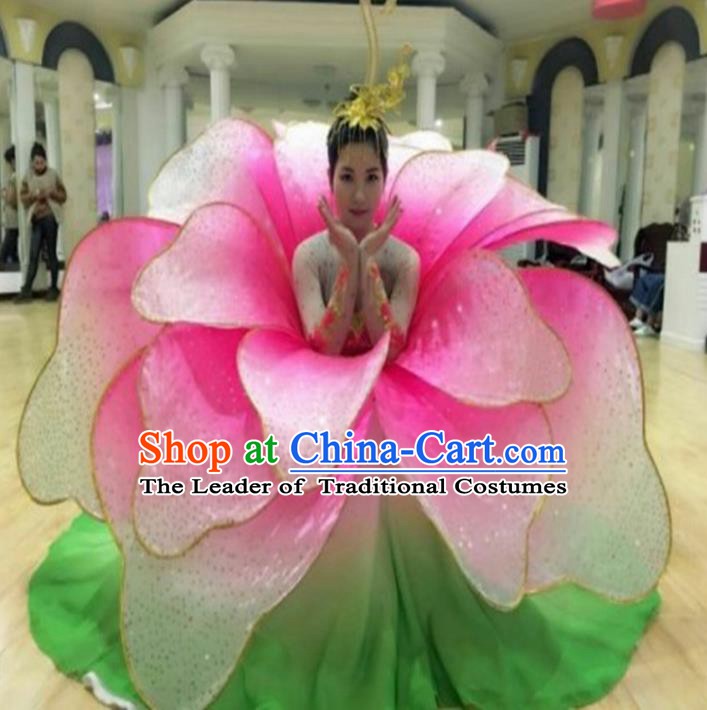 Professional Modern Dance Stage Performance Lotus Dance Dress Flowers Costume for Women