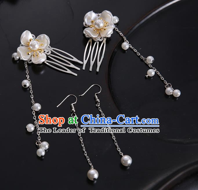 Handmade Chinese Ancient Hair Accessories Pearls Tassel Hair Combs Hairpins for Women