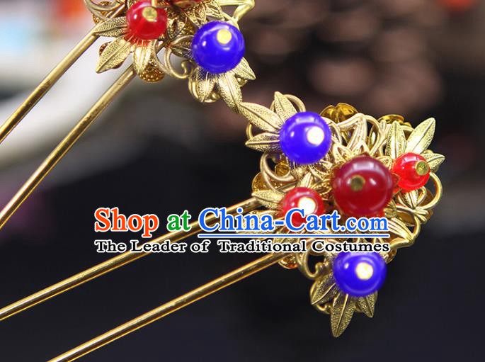 Handmade Chinese Ancient Palace Lady Hair Accessories Hanfu Golden Hairpins Hair Stick for Women