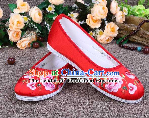 Asian Chinese Wedding Shoes Red Embroidered Shoes, Traditional China Princess Shoes Hanfu Shoes for Women