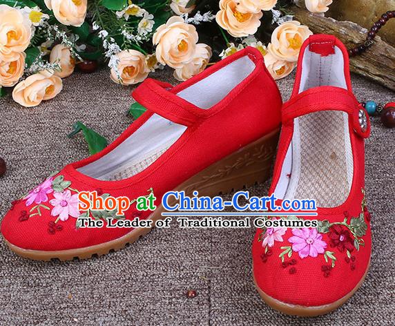 Asian Chinese Wedding Shoes Red Embroidered Shoes, Traditional China Embroidery Princess Shoes Hanfu Shoes for Women