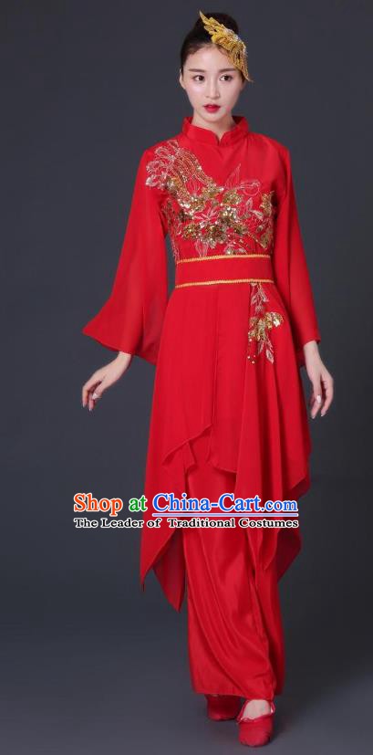 Traditional Chinese Yangge Fan Dancing Costume Classical Dance Modern Dance Dress Clothing Headwear