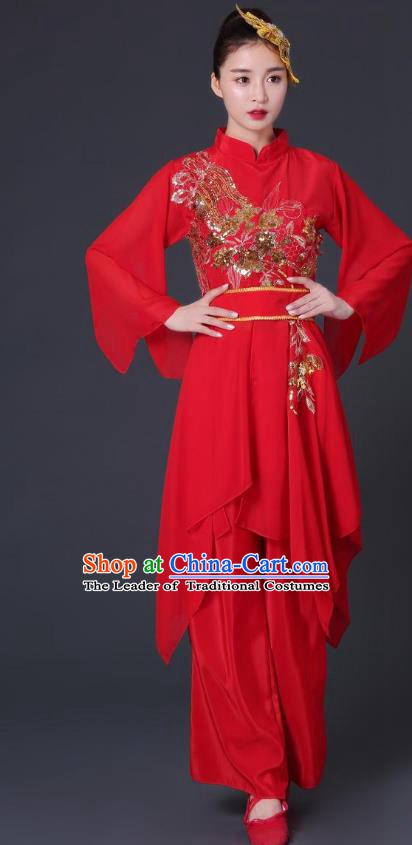 Traditional Chinese Yangge Fan Dancing Costume Classical Dance Modern Dance Dress Clothing Headwear