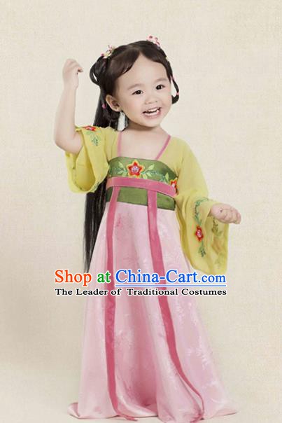 China Ancient Tang Dynasty Princess Fairy Hanfu Embroidered Dress Costume for Kids