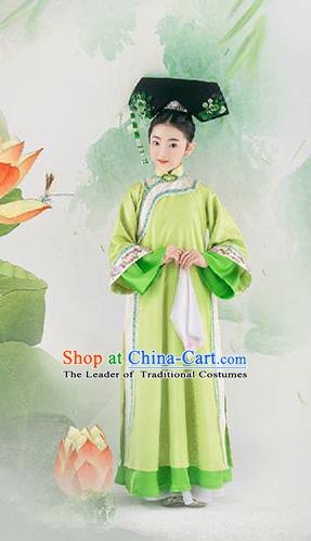 China Ancient Qing Dynasty Palace Lady Costume Traditional Manchu Princess Cheongsam Clothing for Kids