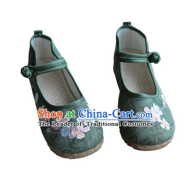 Traditional Chinese Green Shoes Wushu Shoes Hanfu Shoes Embroidered Shoes