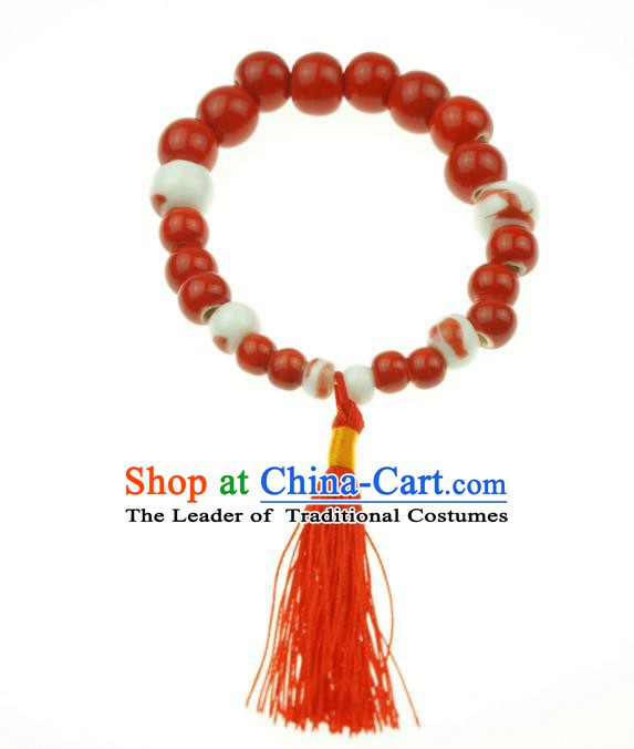 Traditional Chinese Bracelet Accessories Jingdezhen Ceramics Red Beads Bangle for Women