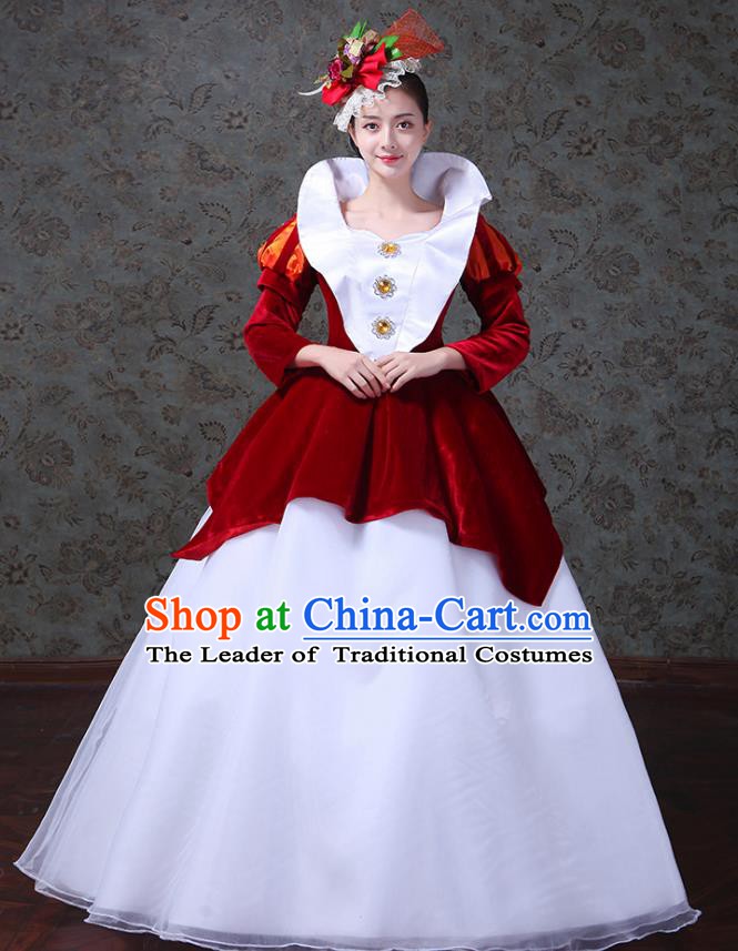 Traditional European Court Princess Renaissance Costume Dance Ball Red Velvet Full Dress for Women