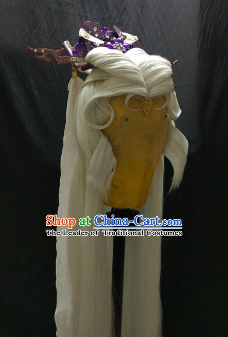 Traditional China Ancient Cosplay Palace Lady Swordswoman Wig and Hair Accessories for Women