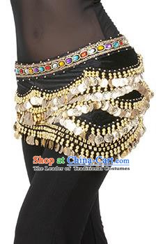 Traditional Asian Indian Belly Dance Waist Accessories Black Waistband India National Dance Belts for Women