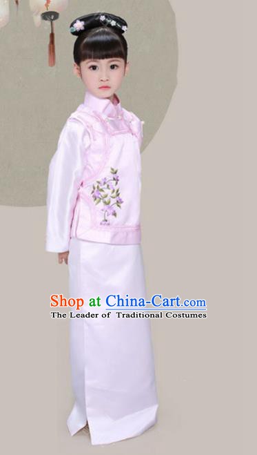 Traditional Chinese Qing Dynasty Princess Manchu Nobility Lady Costume and Headpiece for Kids
