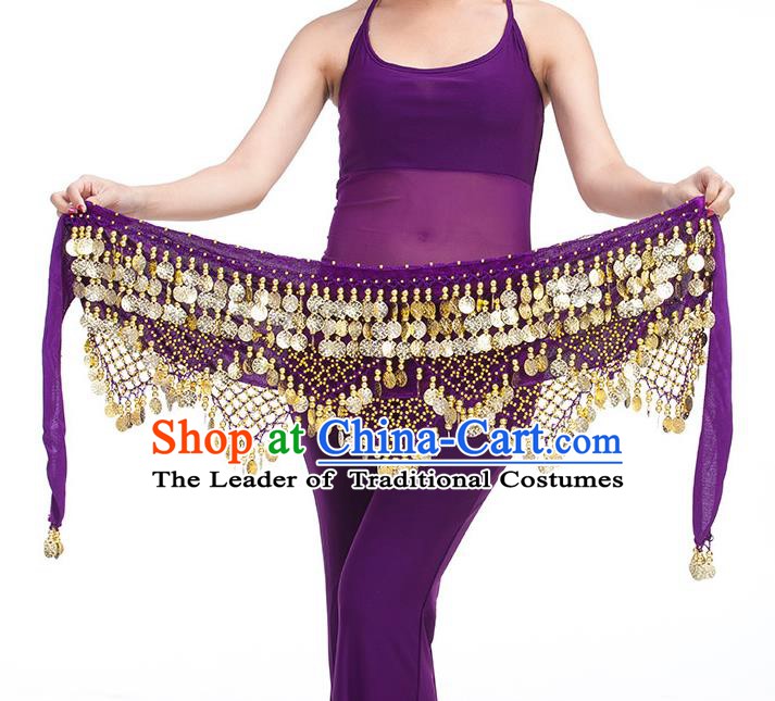 Asian Indian Belly Dance Golden Paillette Purple Waistband Accessories India Raks Sharki Belts for Women