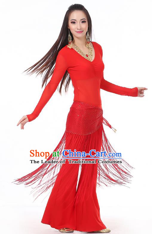 Asian Indian Belly Dance Red Costume Stage Performance India Raks Sharki Dress for Women