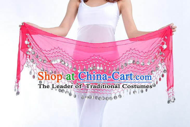 Asian Indian Belly Dance Argent Paillette Rosy Silk Waistband Accessories India Raks Sharki Belts for Women