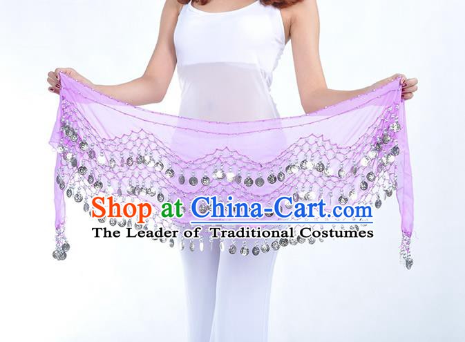 Asian Indian Belly Dance Argent Paillette Lilac Silk Waistband Accessories India Raks Sharki Belts for Women
