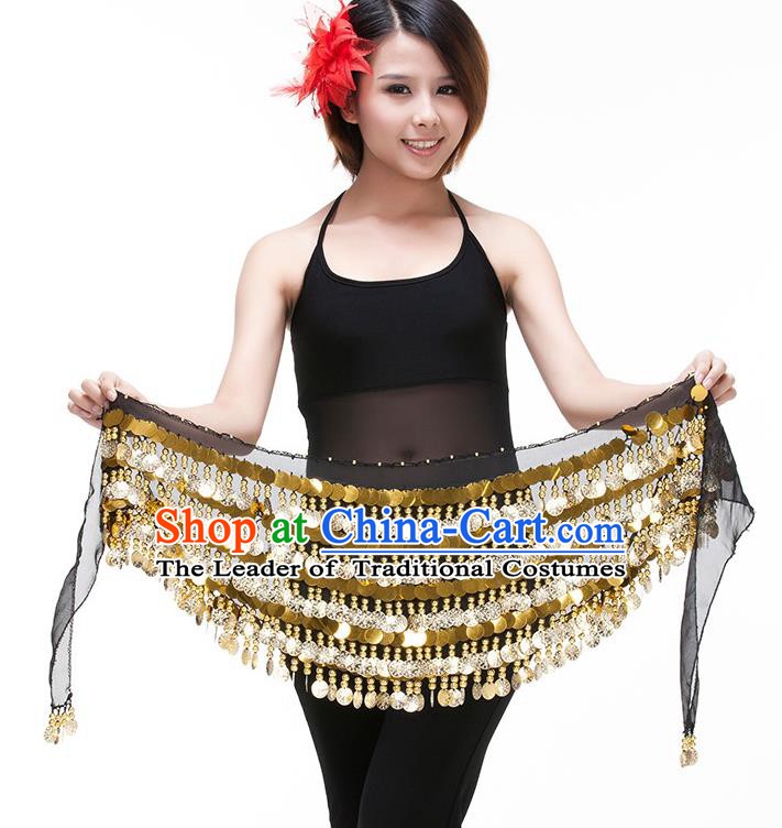 Asian Indian Belly Dance Paillette Waist Chain Black Waistband India Raks Sharki Belts for Women