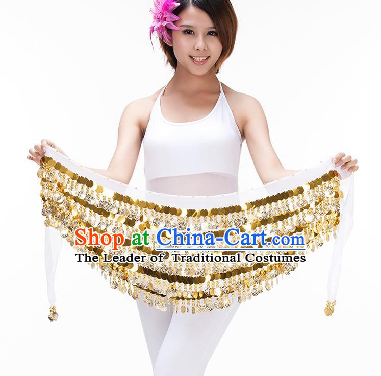 Asian Indian Belly Dance Paillette Waist Chain White Waistband India Raks Sharki Belts for Women