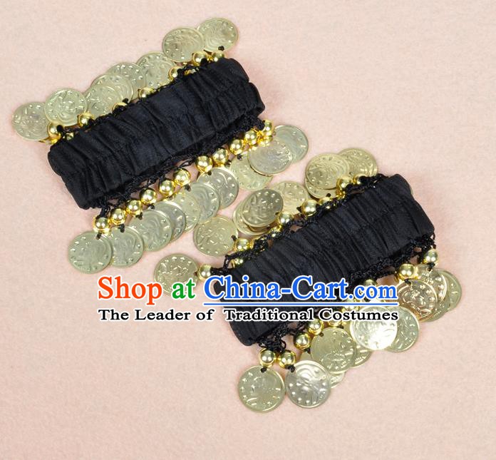 Oriental Indian Belly Dance Accessories Black Bracelets India Stage Performance Golden Coin Bangle for Women