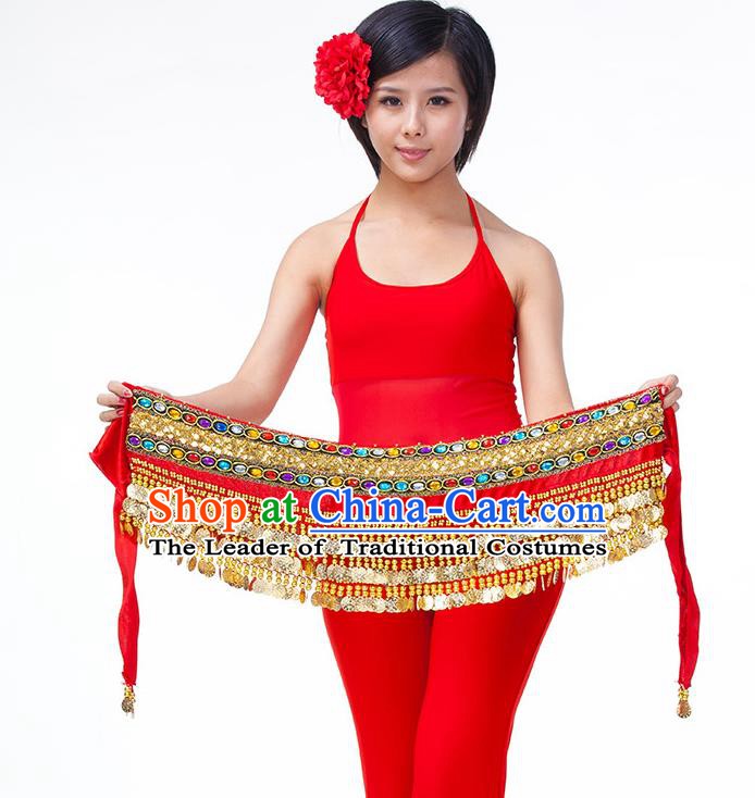 Asian Indian Belly Dance Red Waistband Accessories India Raks Sharki Diamante Belts for Women