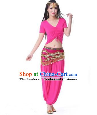 Asian Indian Belly Dance Costume Stage Performance Rosy Outfits, India Raks Sharki Dress for Women