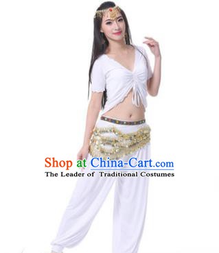 Asian Indian Belly Dance Costume Stage Performance White Outfits, India Raks Sharki Dress for Women