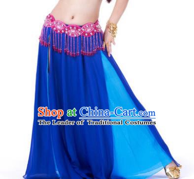 Asian Indian Belly Dance Costume Stage Performance Royalblue Skirt, India Raks Sharki Slit Dress for Women