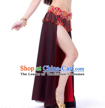 Asian Indian Belly Dance Costume Stage Performance Amaranth Skirt, India Raks Sharki Slit Dress for Women