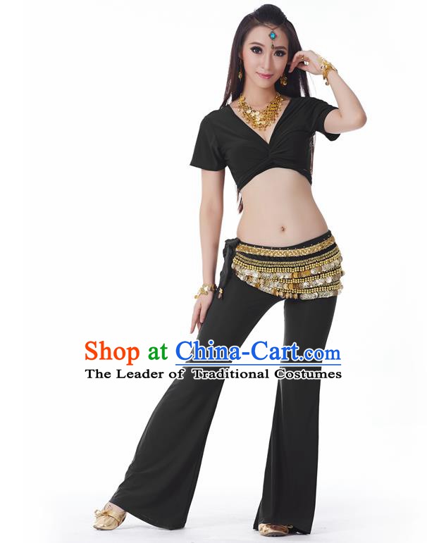 Asian Indian Belly Dance Costume Stage Performance Yoga Black Outfits, India Raks Sharki Dress for Women