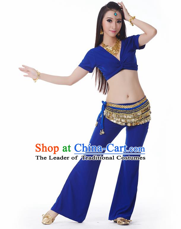 Asian Indian Belly Dance Costume Stage Performance Yoga Royalblue Outfits, India Raks Sharki Dress for Women