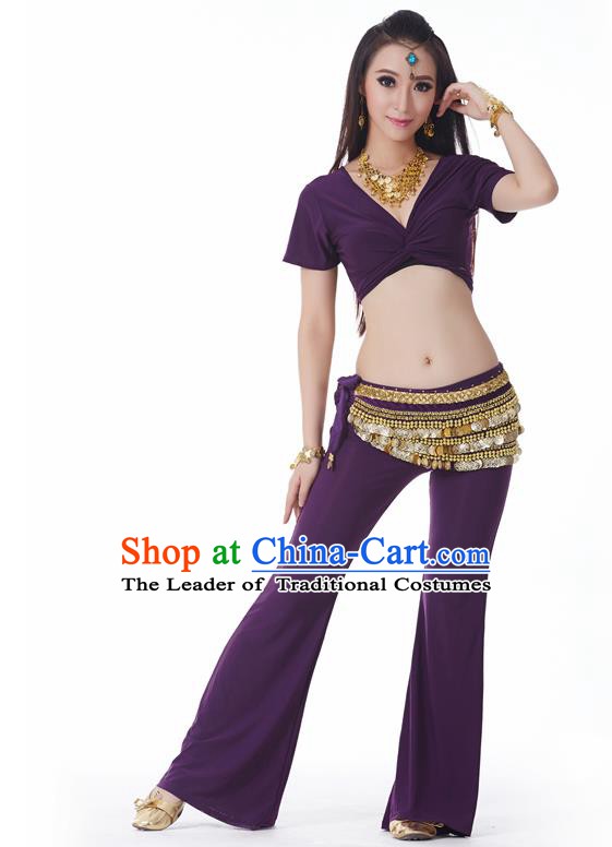 Asian Indian Belly Dance Costume Stage Performance Yoga Purple Outfits, India Raks Sharki Dress for Women