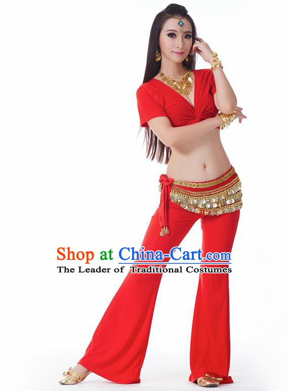 Asian Indian Belly Dance Costume Stage Performance Yoga Red Outfits, India Raks Sharki Dress for Women