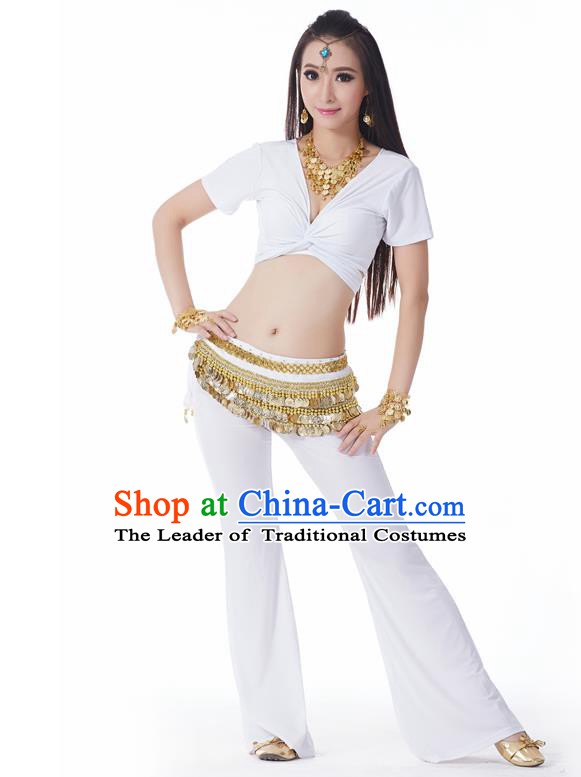 Asian Indian Belly Dance Costume Stage Performance Yoga White Outfits, India Raks Sharki Dress for Women