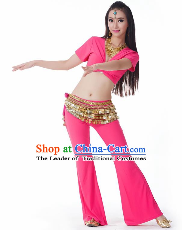 Asian Indian Belly Dance Costume Stage Performance Yoga Rosy Outfits, India Raks Sharki Dress for Women